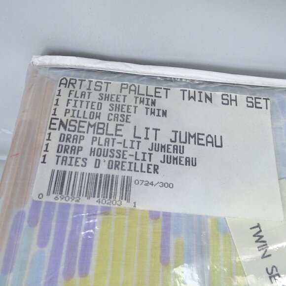 New Artist Pallet Pastel Striped Twin Sheet Set Retro‎ Cottage Vintage 90s Dorm - Picture 2 of 3